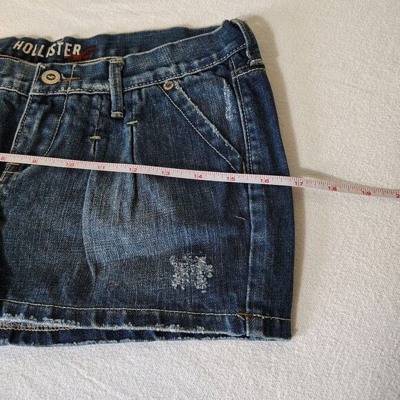 Vtg Hollister Micro Mini Denim Pleated Low Rise Skirt Y2K Distressed Size 0 - Picture 6 of 9